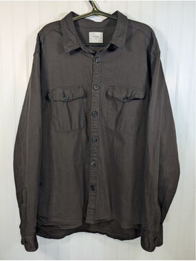 Billy Reid Scout Slub Cotton Shirt Mens XL Brown Button Down Utility Overshirt